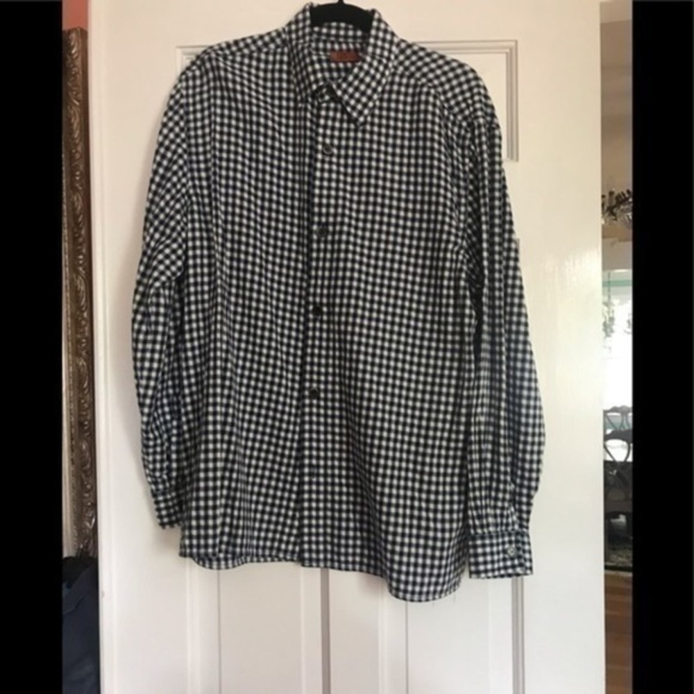 Vertical Robert Comstock Navy Blue Plaid Shirt Size Large‎